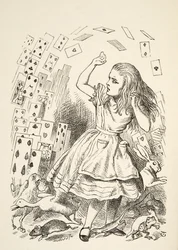 Der Kartenregen, aus Alice im Wunderland von Lewis Carroll, veröffentlicht 1891